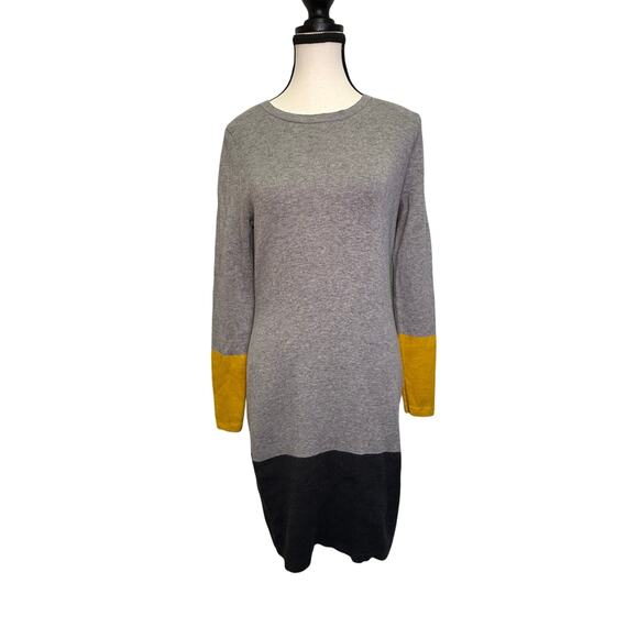 Nicole Miller New York Colorblock Sweater Dress Gray Mustard Black Size Small - Picture 1 of 6